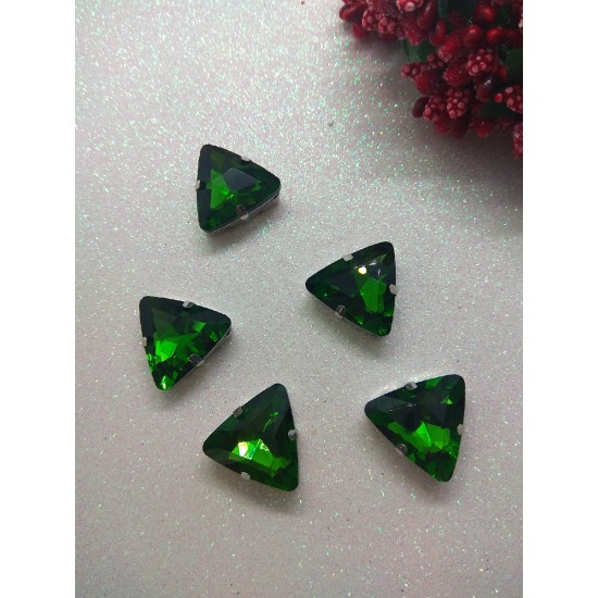 Стразы в цапах "Треугольник" 18 мм цв. зеленый, цена за 1 шт